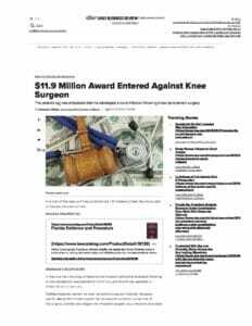 11.9 Million Award Entered Against Knee Surgeon   Daily Business Review 232x300 1