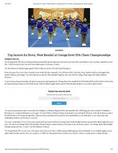 Top Honors For Doral West Kendall At Orange Bowl YFA Cheer Championships   Miami Herald